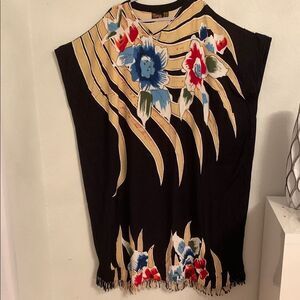 Tropical Fashion Floral Black Boho Kaftan Rayon Maxi Dress One Size